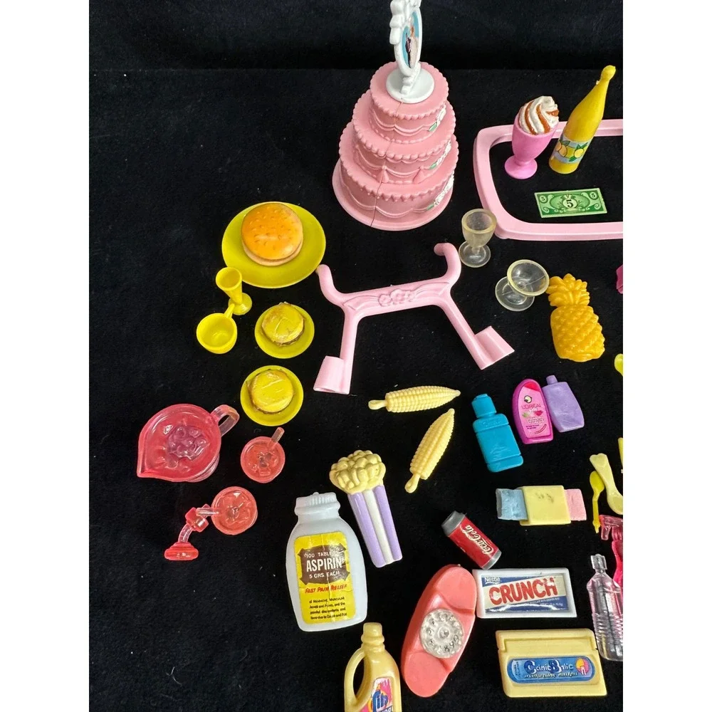 Vintage Dollhouse Accessory Lot Barbie Food Dishes Cups Plates Fire Pit Cake